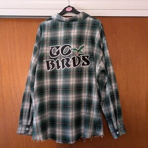 Philadelphia Eagles Go Birds Green Plaid Button Down Shirt Oversized Large